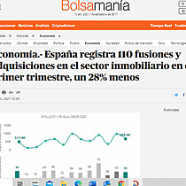 Espaa registra 110 fusiones y adquisiciones en el sector inmobiliario en el primer trimestre, un 28% menos